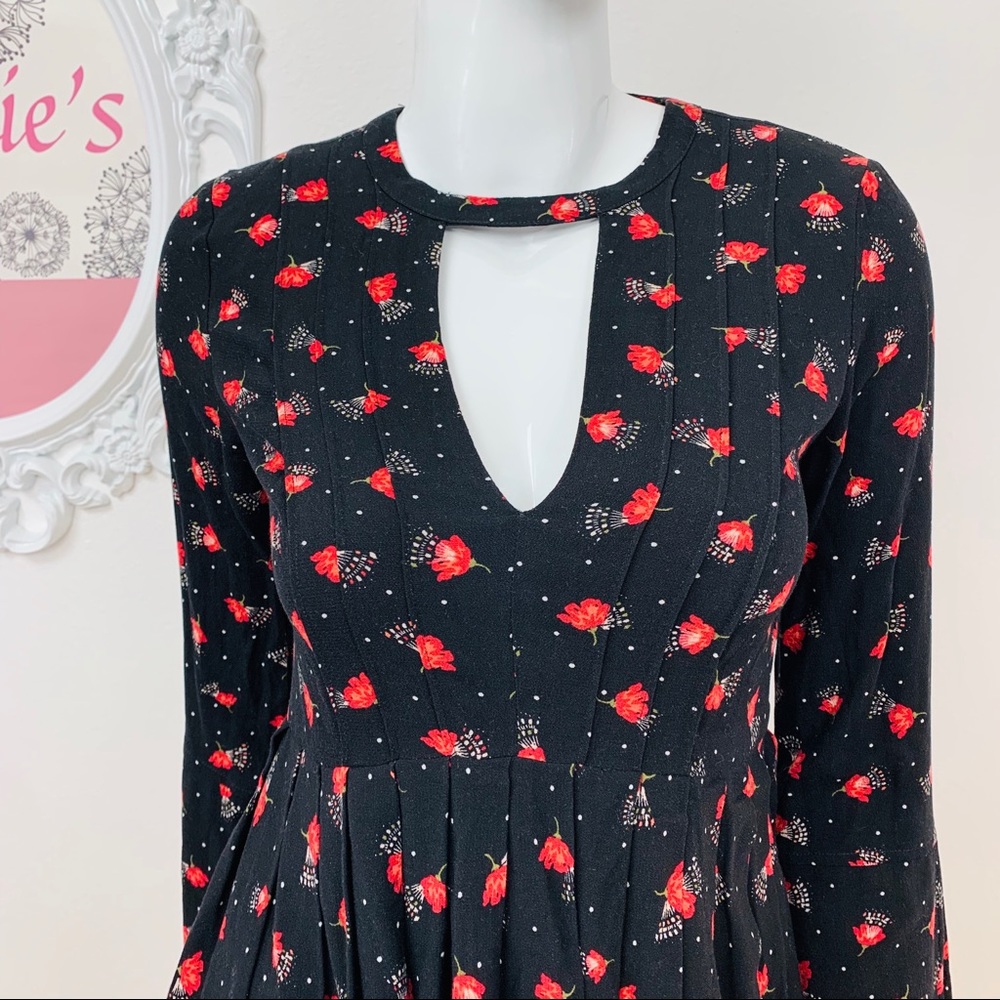 Free People | Black Red Floral Dress - Picture 3 of 8